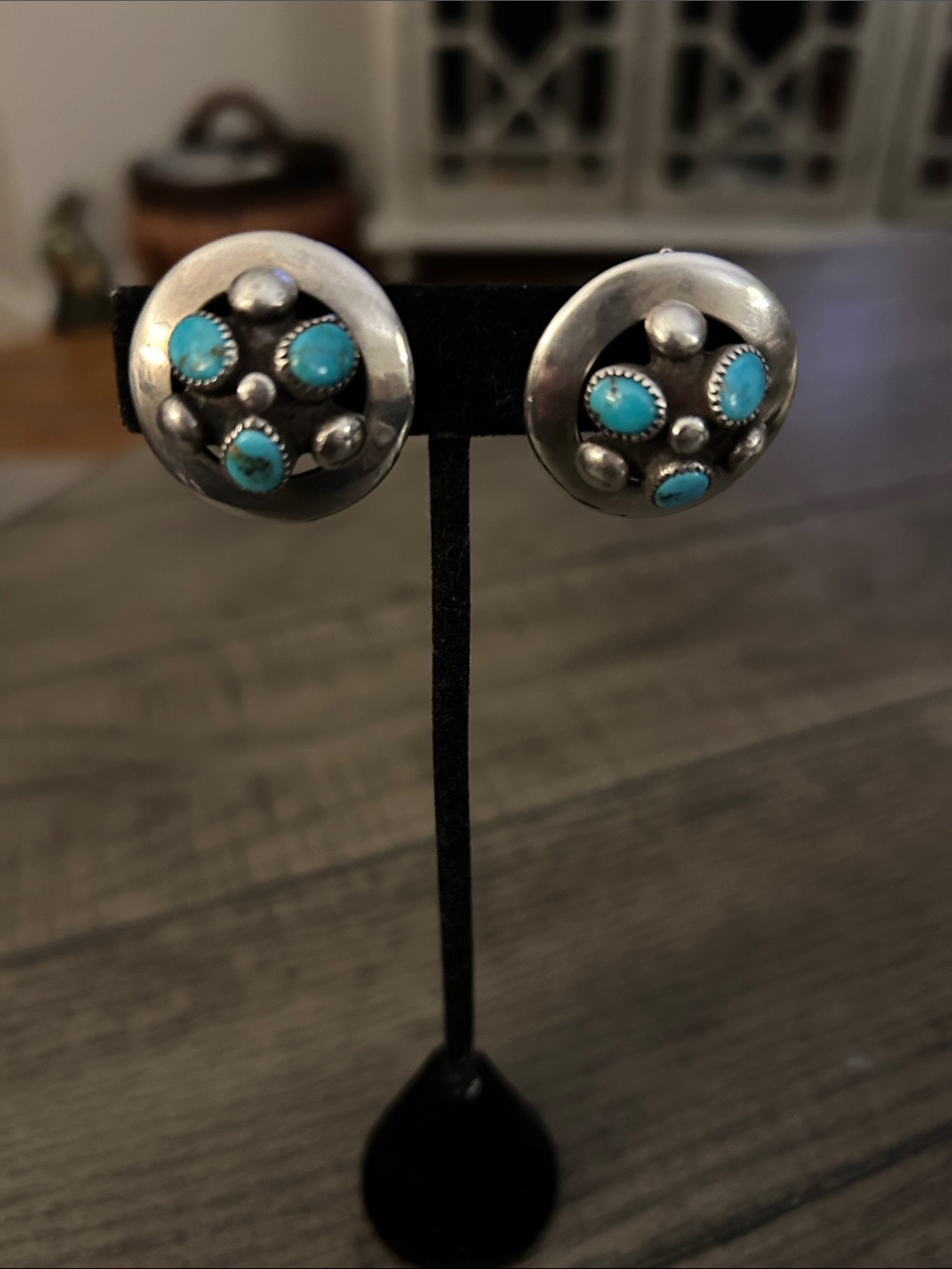 Vintage Sterling Silver Turquoise Cluster Clip On Earrings - Blue Turquoise